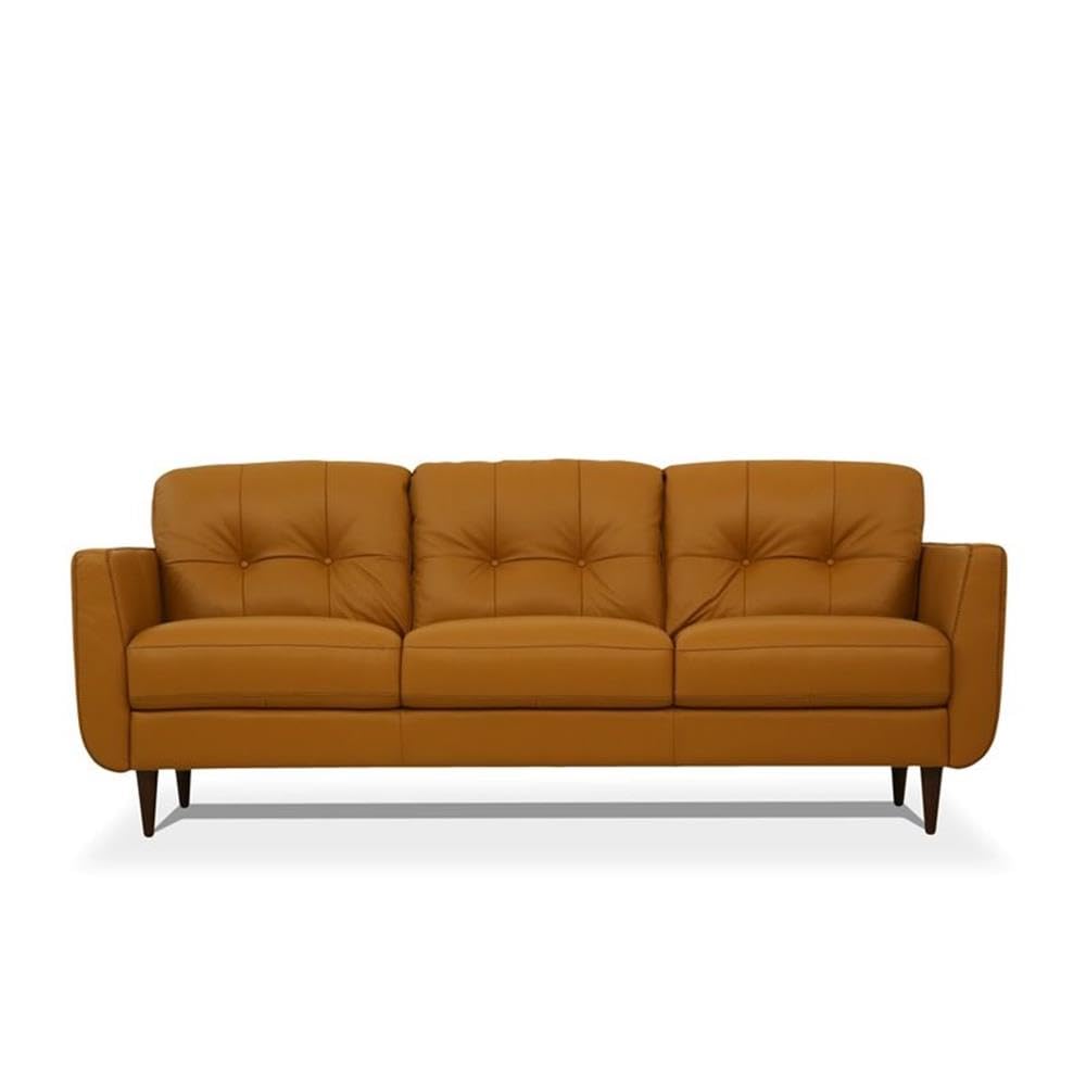 Acme Radwan Tufted Leather Sofa in Caramel