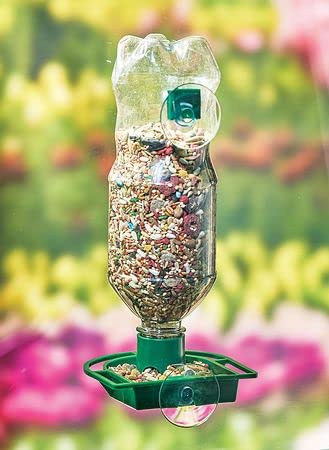 Gadjit Soda Bottle Wild Bird Window Feeder Kit (2 Pack) Suctions To Outdoor Windows Brings Birds Up Close, Just Add Bird Seed, P