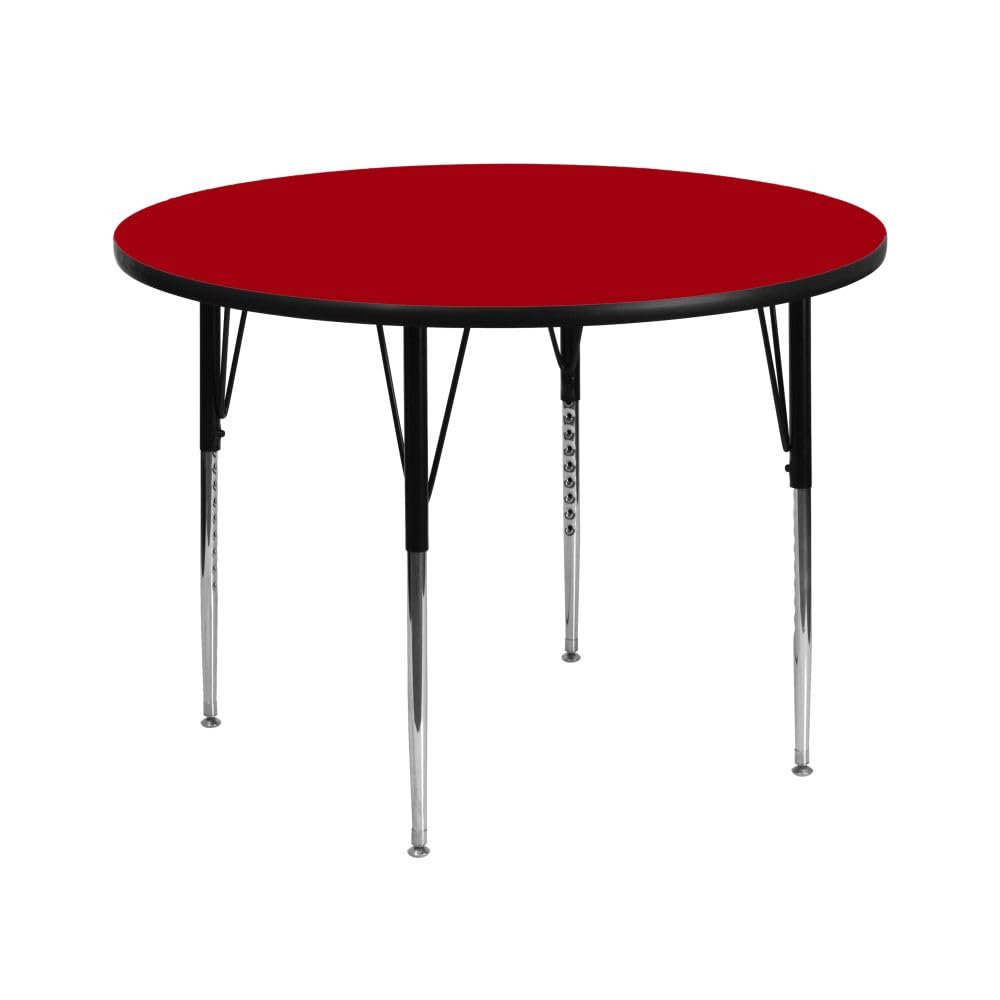 Flash Furniture Wren 42'' Round Red Thermal Laminate Activity Table - Standard Height Adjustable Legs