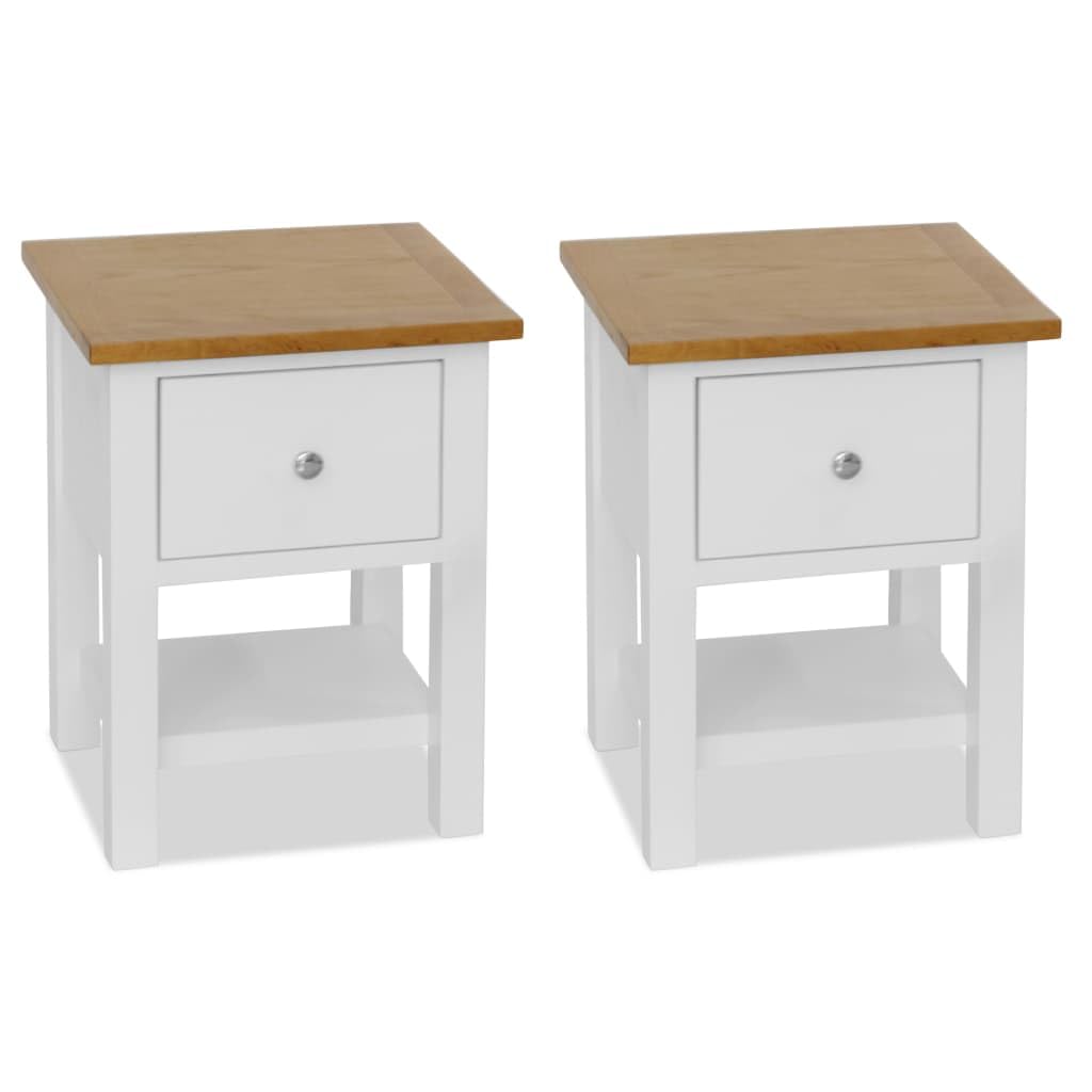 vidaXL 2-Piece Nightstands, 14.2&quot;x11.8&quot;x18.5&quot;, Solid Oak Wood Top and Pinewood Frame, Dark Wood and White, Space-Saving Design, Fully Assembled