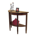 Half Moon Table With Walnut Finish, Tapered Legs, Drawer & Shelf | Dimensions: 39.29 Inch  W X 15.75 Inch  D X 33.66 Inch  H | Weight: 32.2 Lbs