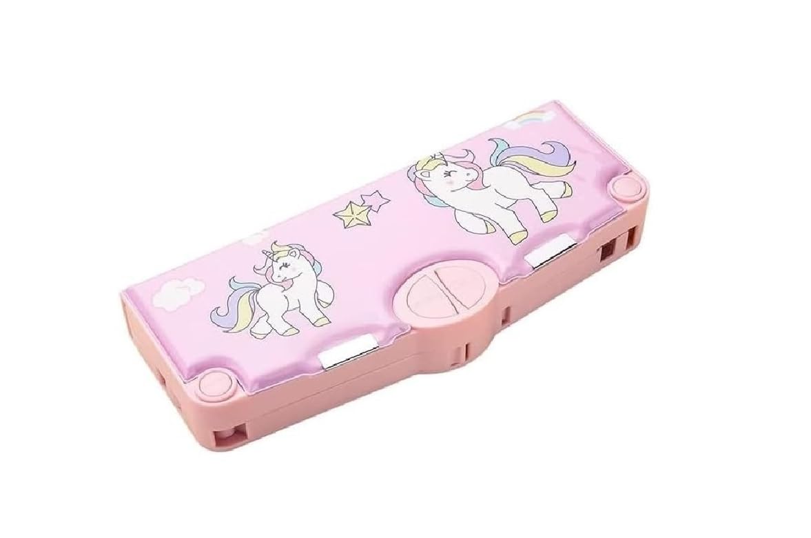 Eclet Unicorn Theme Magnetic Pencil Case For Kids/Unicorn For Boy & Girls/Stationery Box, Buttons Operated Pencil Box For Kids R