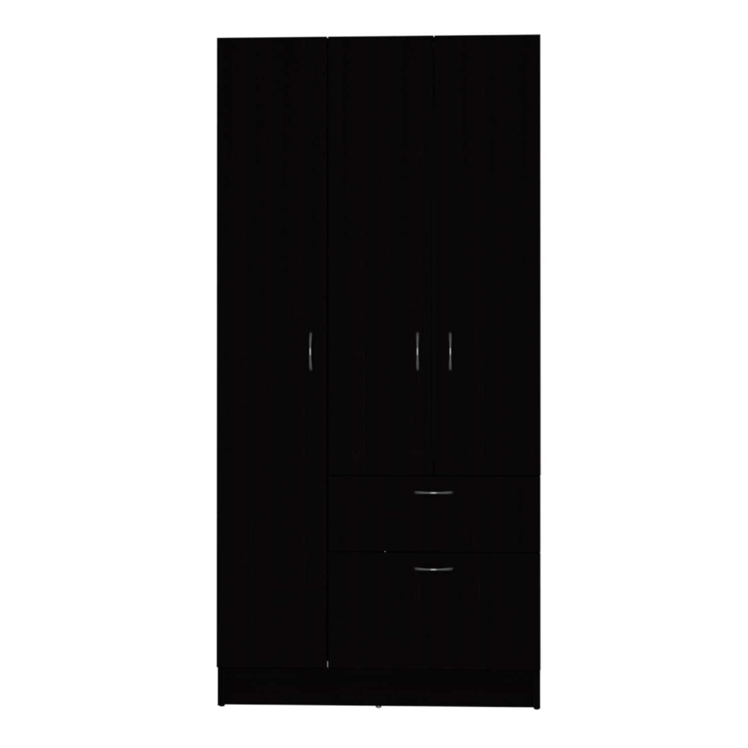 Cartagena Armoire with Hinged Drawer, Metal Rod, 4 Shelves, 3 Doors, and Shoe Cabinet, Black/White