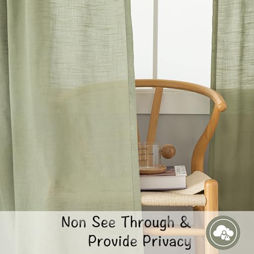 Donren Sage Green Linen Back Tab Curtains 102 Inches Long 2 Panels Set For High Windows - Rustic Hooks Belt Pinch Pleated Look Easy Sliding Curtains Rod Pocket Light Filtering Semi Privacy Drapres