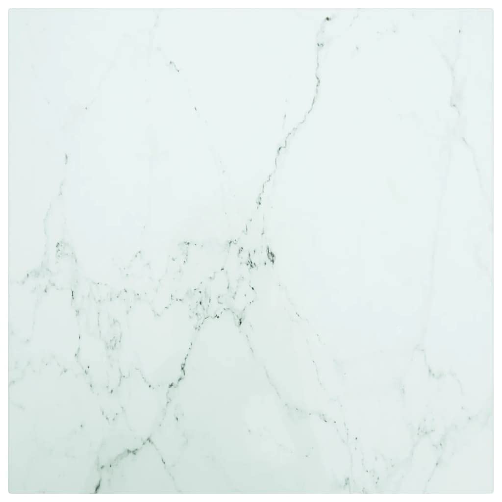 vidaXL Tempered Glass Square Table Top with White Marble Design 15.7"x15.7" 0.2" - Stylish and Durable for Dining Tables, Coffee Tables, Garden Tables.