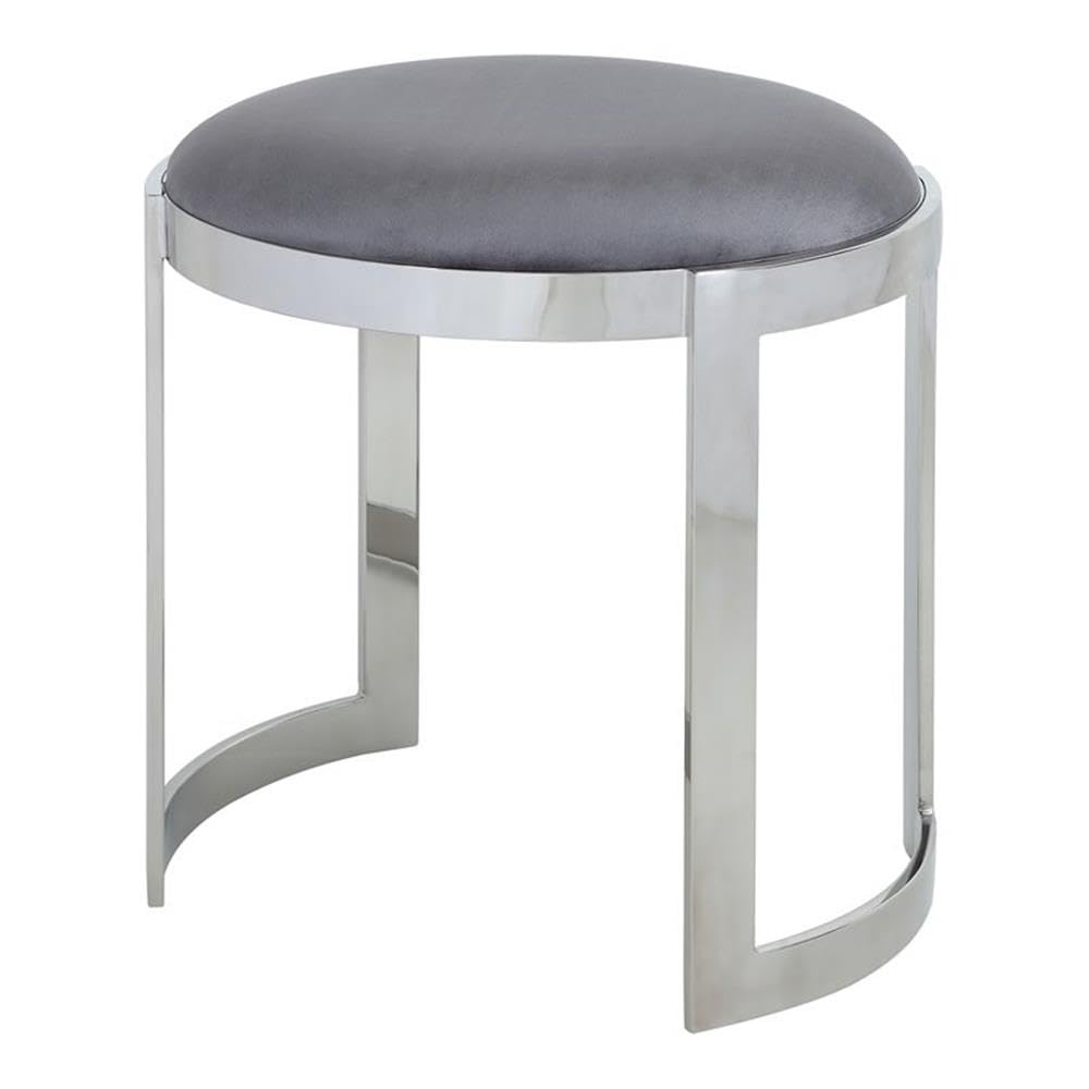 Pangea Home Orion 19&quot; Velvet & Stainless Steel Stool In Gray/Silver Frame