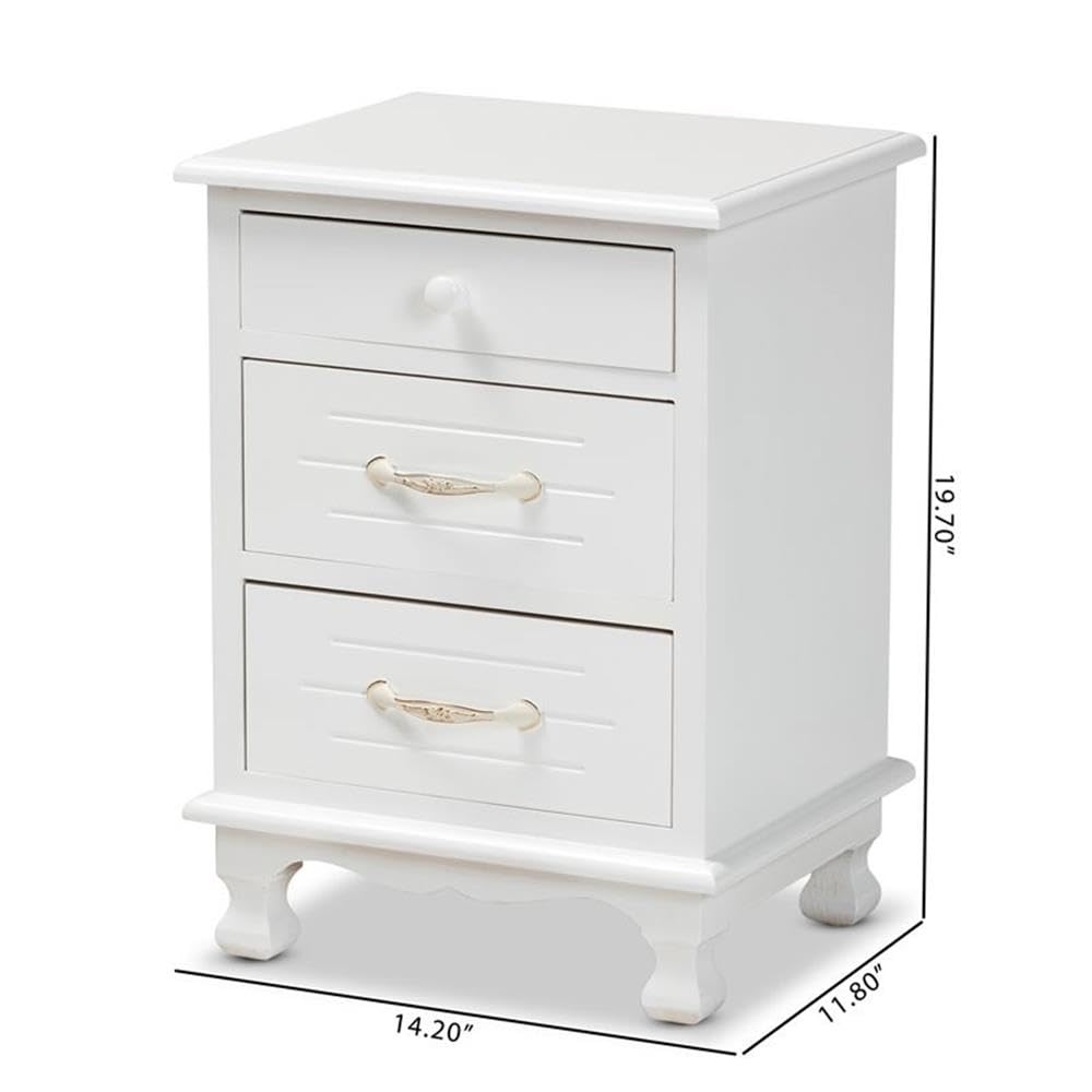 Baxton Studio Layton Classic and Traditional White Finished Wood 3-Drawer Nightstand