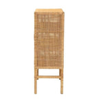 Baxton Studio Vivan Modern Bohemian Natural Brown Rattan And Mahogany Wood 3-Shelf Storage Cabinet