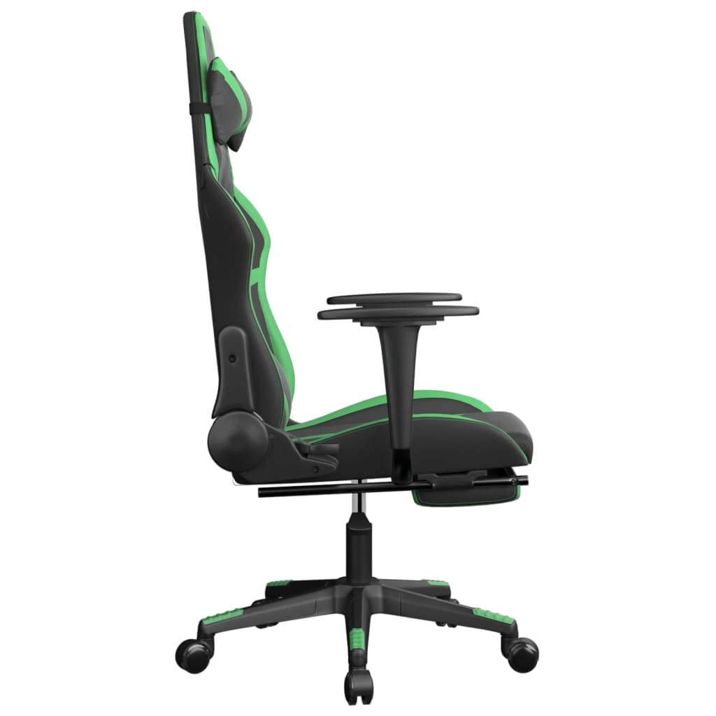 vidaXL Faux Leather Gaming Chair with Adjustable Comfort Features and Footrest – Black and Green - Ideal for Gaming, Home Office or Living Room