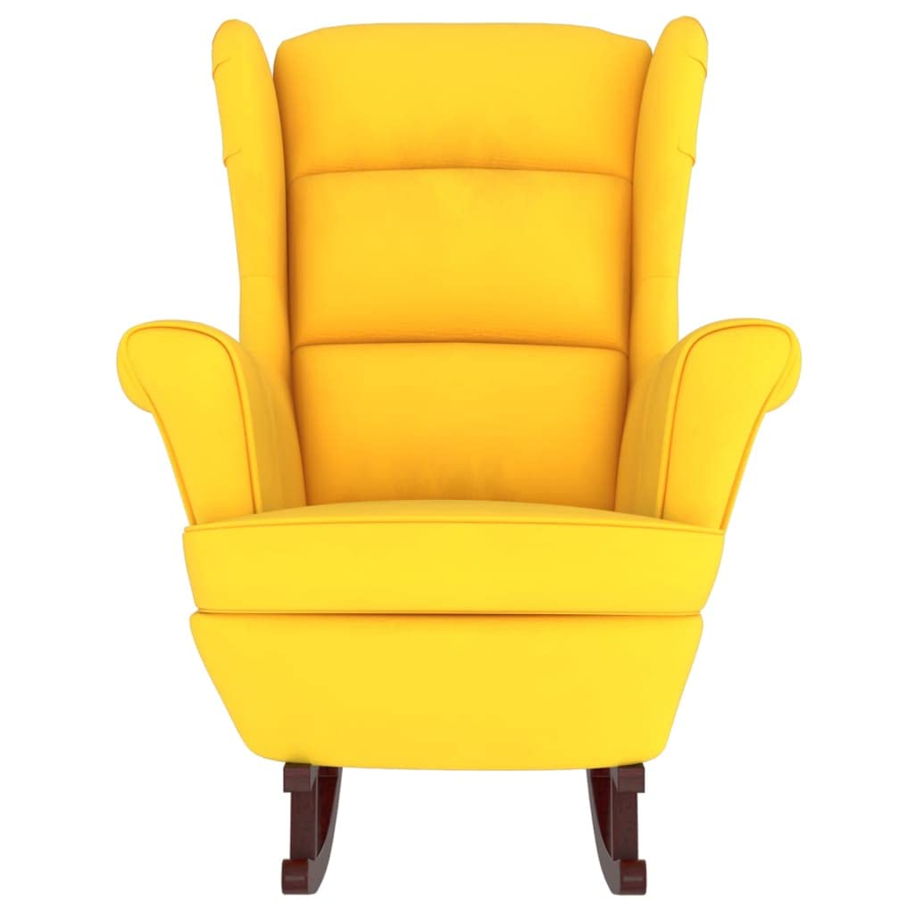 vidaXL Yellow Velvet Rocking Chair with Solid Rubber Wood Legs - Comfortable Seating for Living Room, Lounge Area