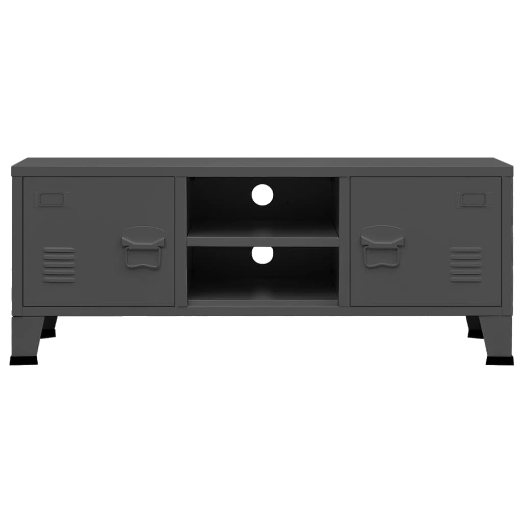 vidaXL Anthracite TV Stand - Industrial Styling, Robust Metal Construction, Ample Storage Space with Doors, Hole for Cable Management