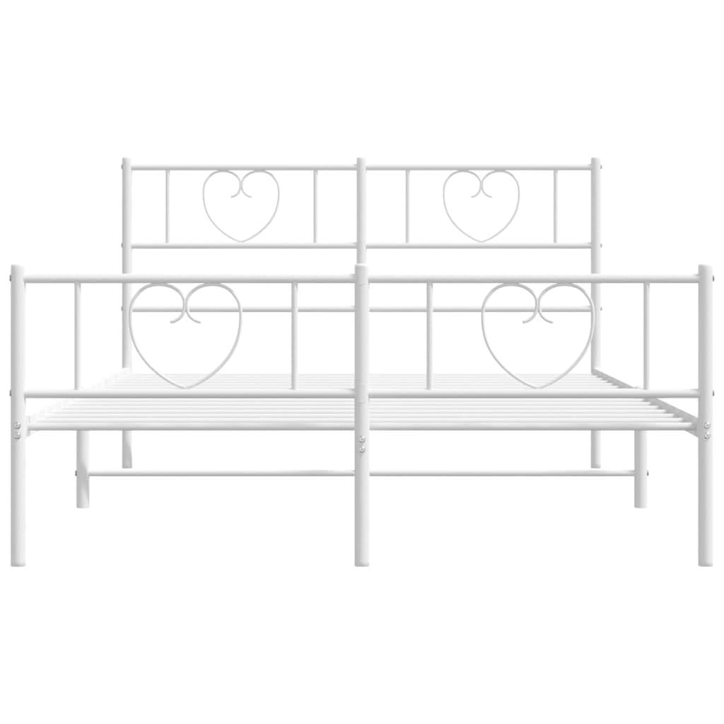vidaXL Sturdy Metal Bed Frame with Headboard and Footboard, White Steel Double Bed with Additional Under-Bed Storage Space