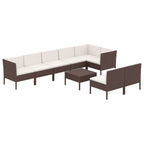 vidaXL Brown Poly Rattan Garden Furniture Set with Cream White Cushions - 6-Piece Outdoor Patio Lounge Set with Middle Sofas and Table