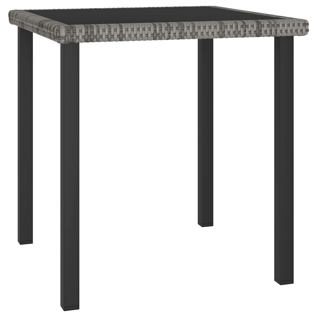 vidaXL Outdoor Patio Dining Table - Compact and Durable - Gray PE Rattan and Powder-Coated Steel Construction with Tempered Glass Top - Modern Style - 27.6"x27.6"x28.7"