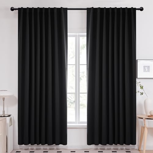 Deconovo Blackout Curtains – Room Darkening, Noise-Reducing, Thermal Insulated – Energy-Efficient Window Treatment For Bedroom, Living Room & Home Office – 2 Panels, Black, 70W X 108L Inch