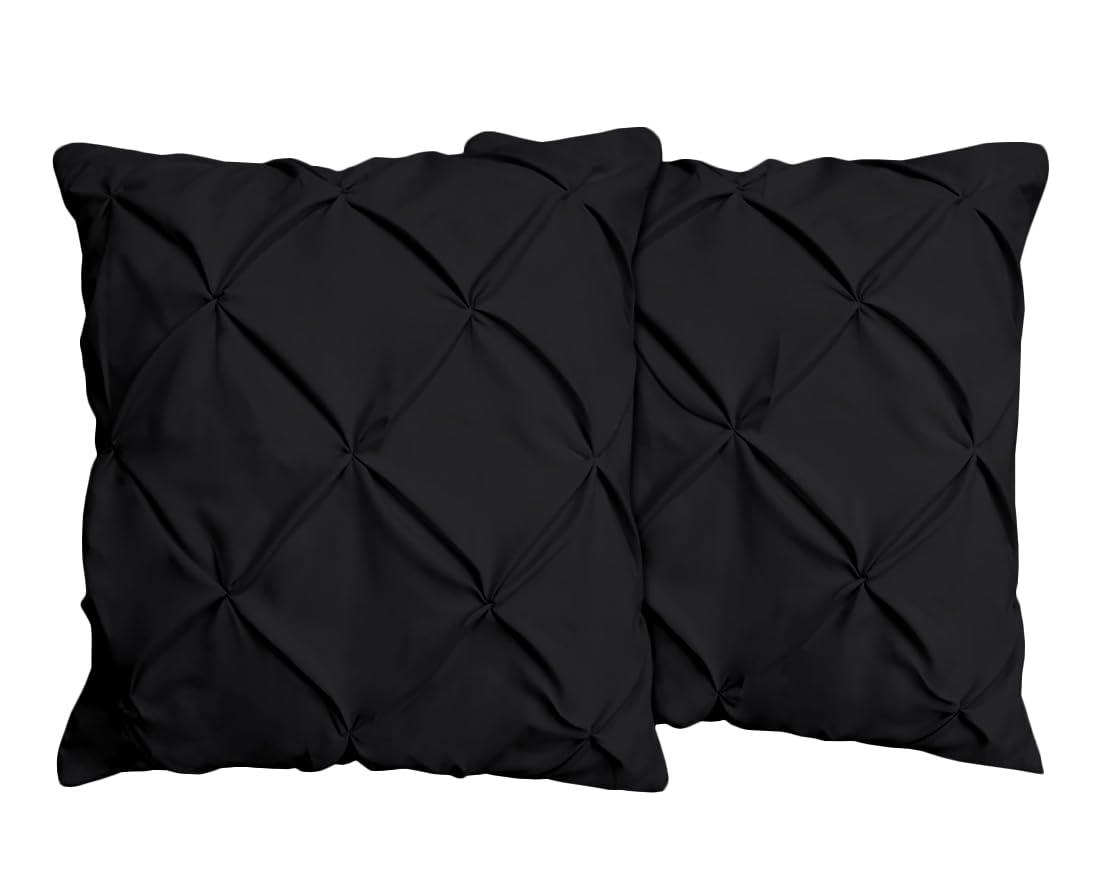 Pinch Pleated European Square Pillow Shams Set Of 2 Pillowcase Euro Shams 28 X 28 Pillow Cover Black Solid 600 Tc 100% Soft Egyp