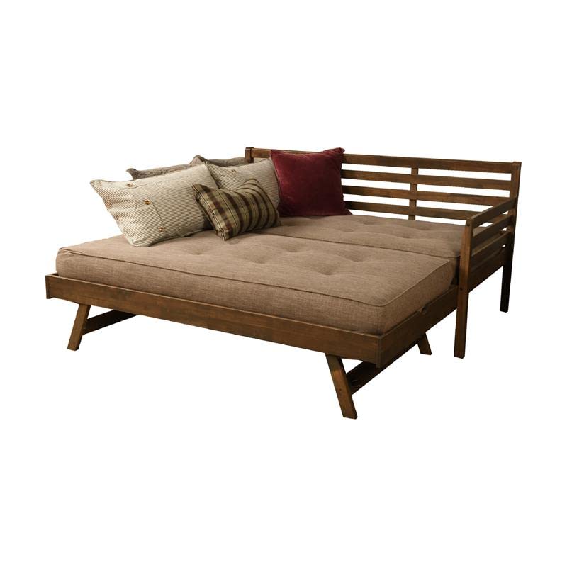 Kodiak Furniture Twin to King Size Daybed with Pop Up Bed and Mattresses in Wood, in Mahogany, No Box Spring Needed, Easy Assembly
