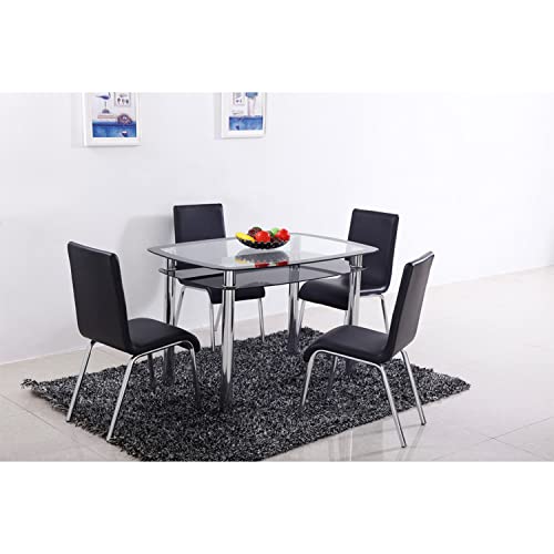 Best Master Furniture T06T Bailee Contemporary Glass & Stainless Steel Dining Table in Chrome, Silver