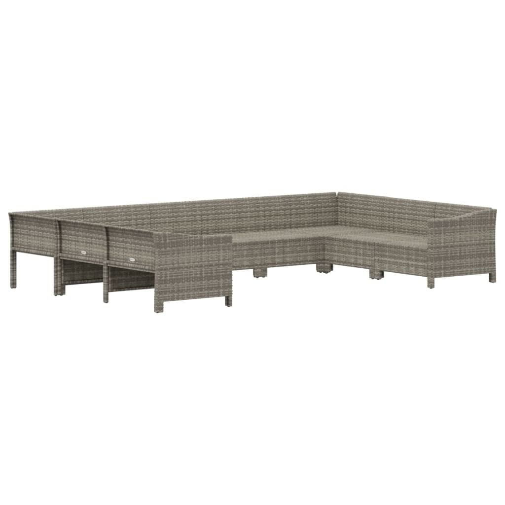 vidaXL Modern Gray PE Rattan 9 Piece Patio Lounge Set with Cushions - Modular Outdoor Furniture Set for Patio or Garden