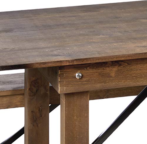 Flash Furniture Hercules Series 9' X 40'' Antique Rustic Folding Farm Table And Two Bench Set