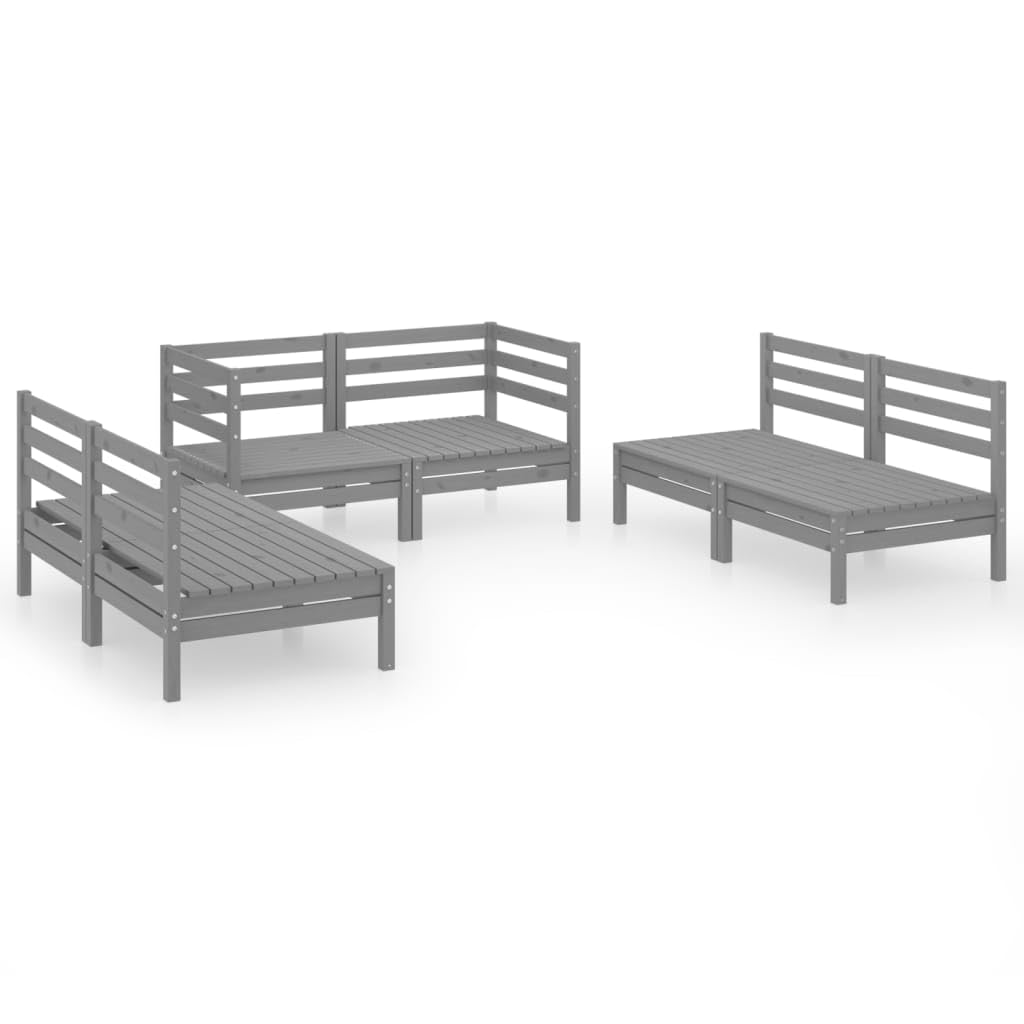 vidaXL Solid Pinewood Patio Lounge Set 6 Piece Garden Outdoor Terrance Backyard Furniture Set Wooden Lounge Sofa Seating Chair Seat Gray