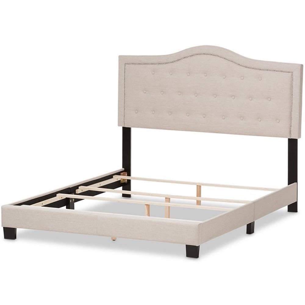 Baxton Studio Emerson Modern And Contemporary Light Beige Fabric Upholstered Full Size Bed Light Beige/Contemporary/Fabric Polyester 100%&quot;/Rubber Wood/Mdf/Particle Board/Foam