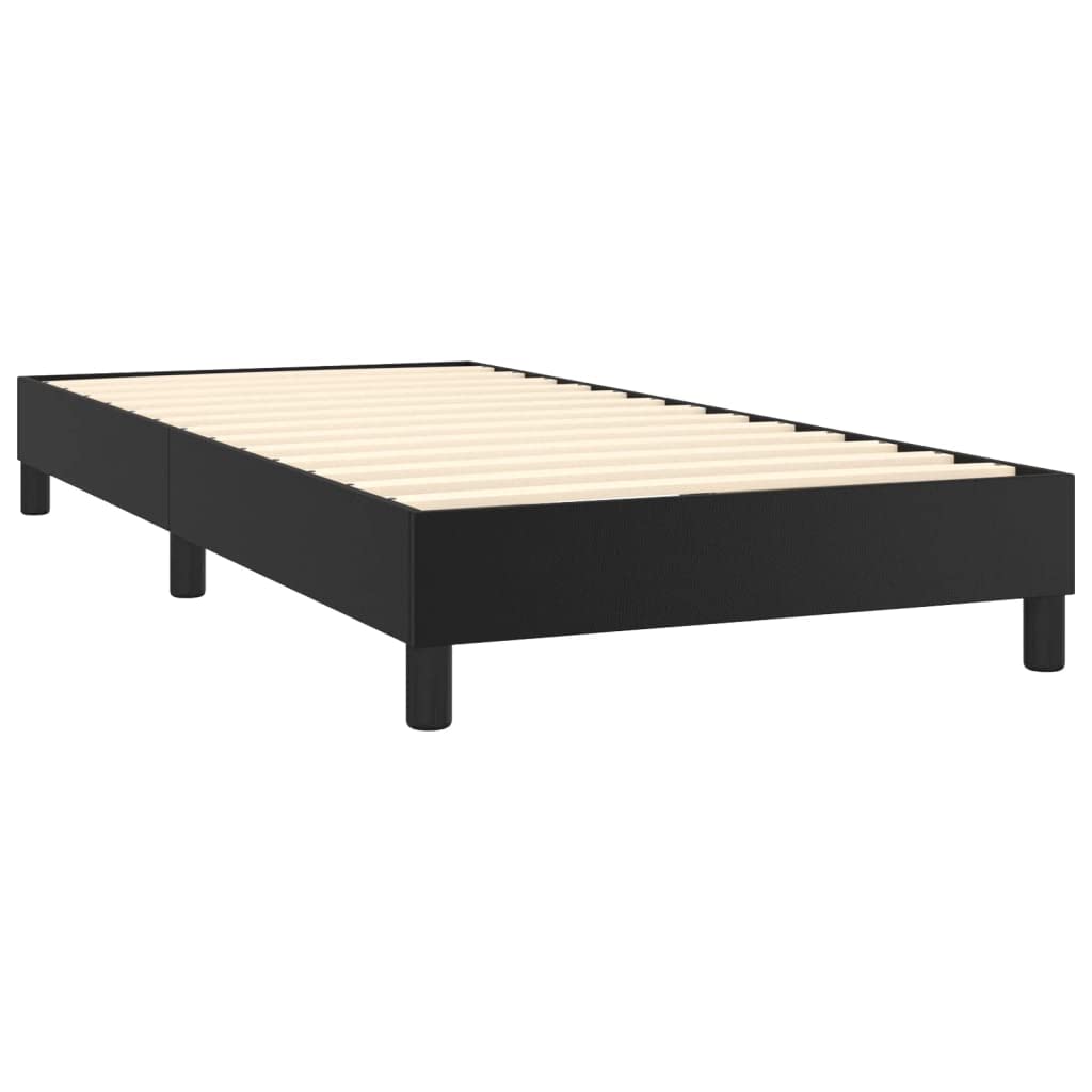 vidaXL Twin XL Box Spring Bed Frame in Black Faux Leather – Modern Style for Bedroom – Stain-Resistant, with Supportive Legs and Plywood Slats