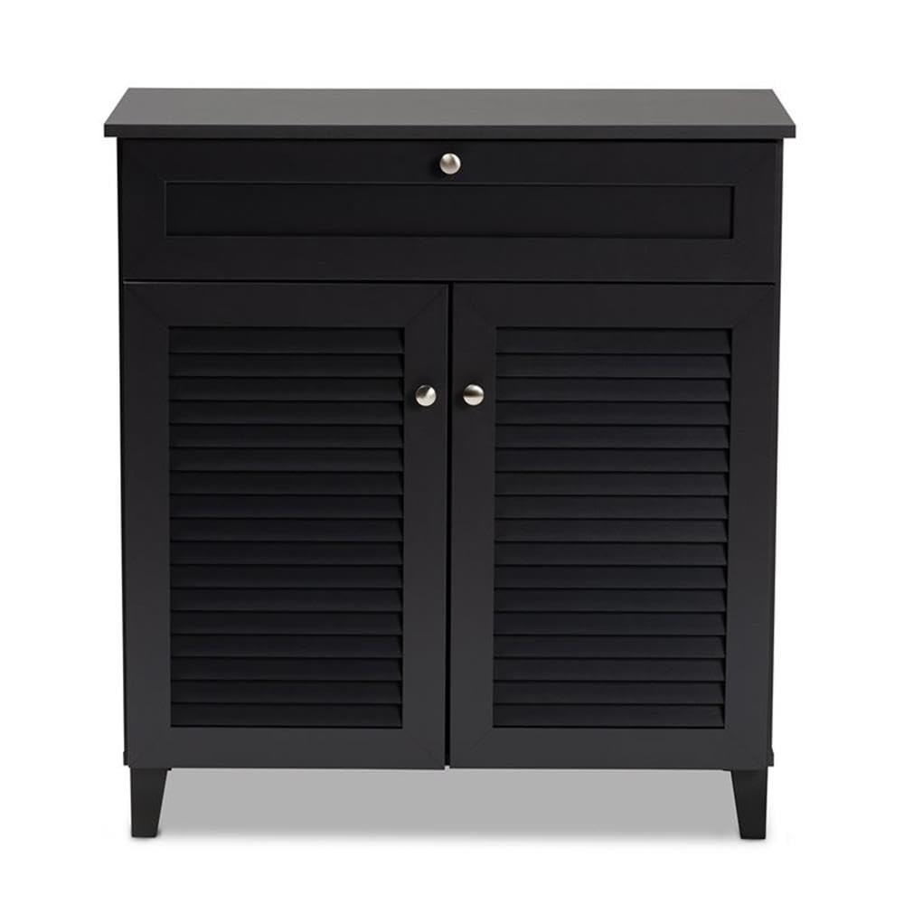 Baxton Studio Coolidge Modern and Contemporary Dark Grey Finished 4-Shelf Wood Shoe Storage Cabinet with Drawer