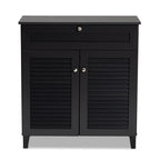 Baxton Studio Coolidge Modern and Contemporary Dark Grey Finished 4-Shelf Wood Shoe Storage Cabinet with Drawer