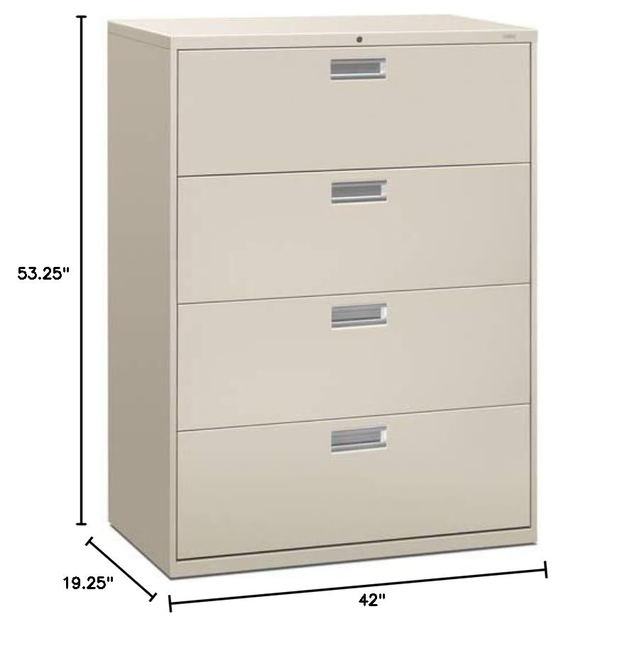 Hon 600 Series Standard Lateral Files W/Locks-4 Drawer Lateral File W/Lock, 42"X19-1/4"X53-1/4", Light Gy