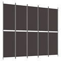 vidaXL 5-Panel Room Divider - Versatile Partition Screen, Easy to Fold & Store, Durable 100% Polyester Fabric, Ideal for Bedroom, Living Room, Modern Brown Design