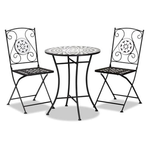 Baxton Studio Callison Modern and Contemporary Black Finished Metal and Multi-Colored Glass 3-Piece Outdoor Dining Set
