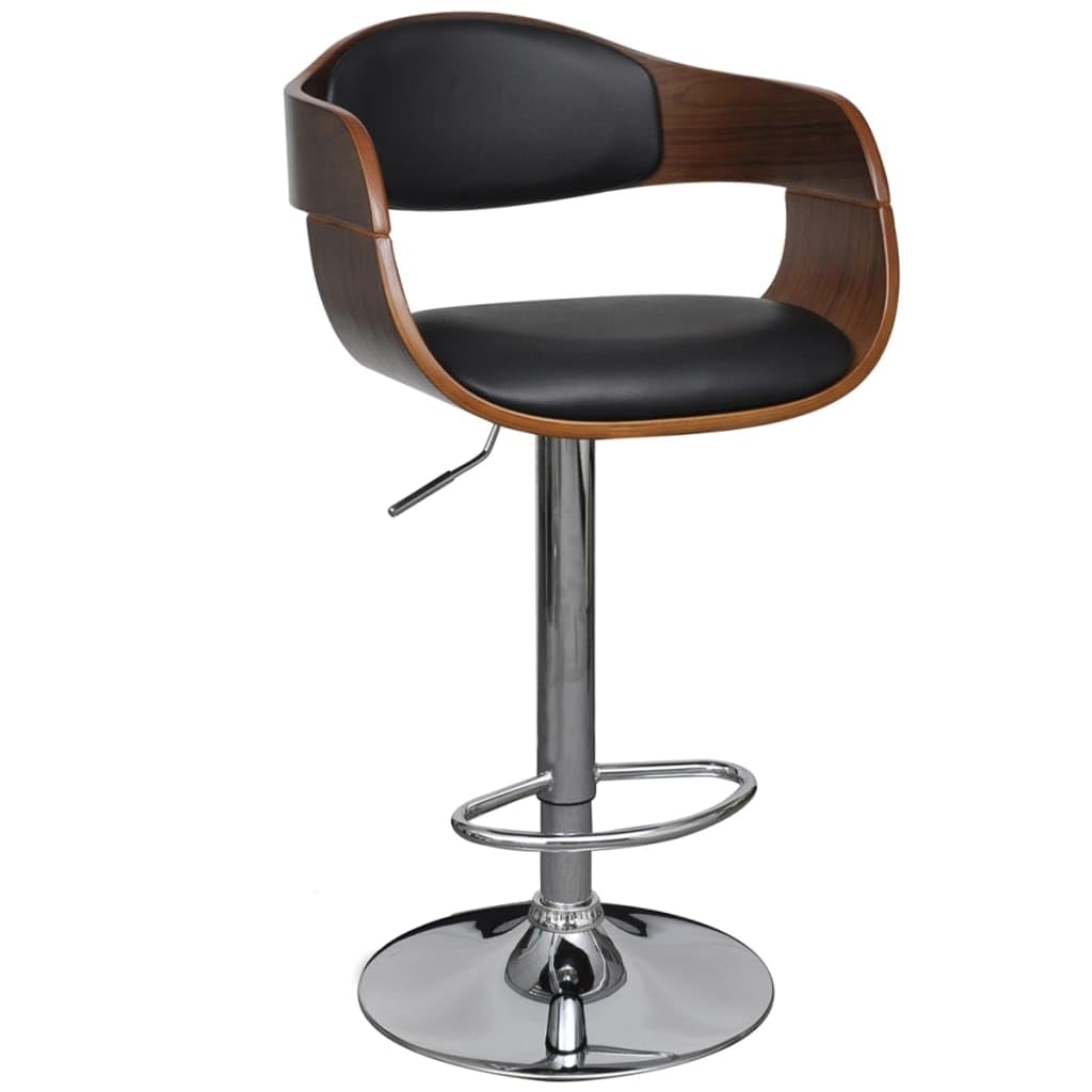 vidaXL Bent Wood Bar Stool- Adjustable Cream and Dark Brown Faux Leather Bar Chair with Chromed Metal Base and Built-in Footrest
