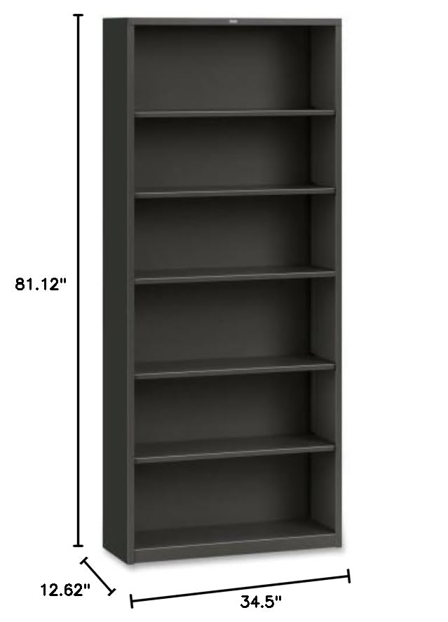 Hon Company, Metal Bookcase, 6 Shelves, 34-1/2W X 12-5/8D X 81-1/8H, Charcoal
