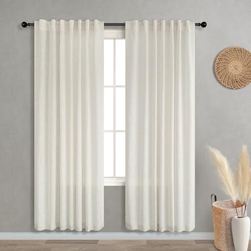 Koufall 78 Inch Curtains 2 Panel Set,Linen Sheer Closet Curtain For Open Closet Door,Cream