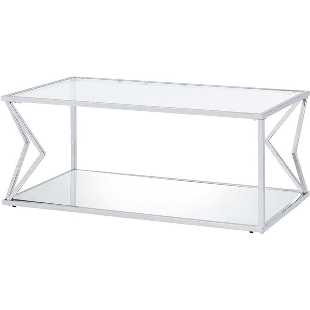 Acme Virtue Glass Top Rectangular Coffee Table in Clear and Chrome