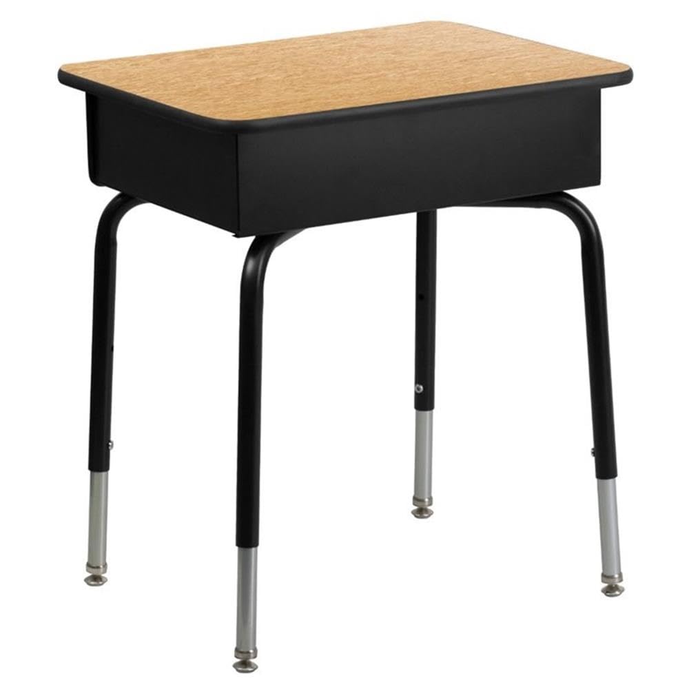 Flash Furniture Billie Student Desk - Natural Open Front Metal School Desk - 24"W x 18"D Adjustable Height, Durable Desk for School or Remote Learning
