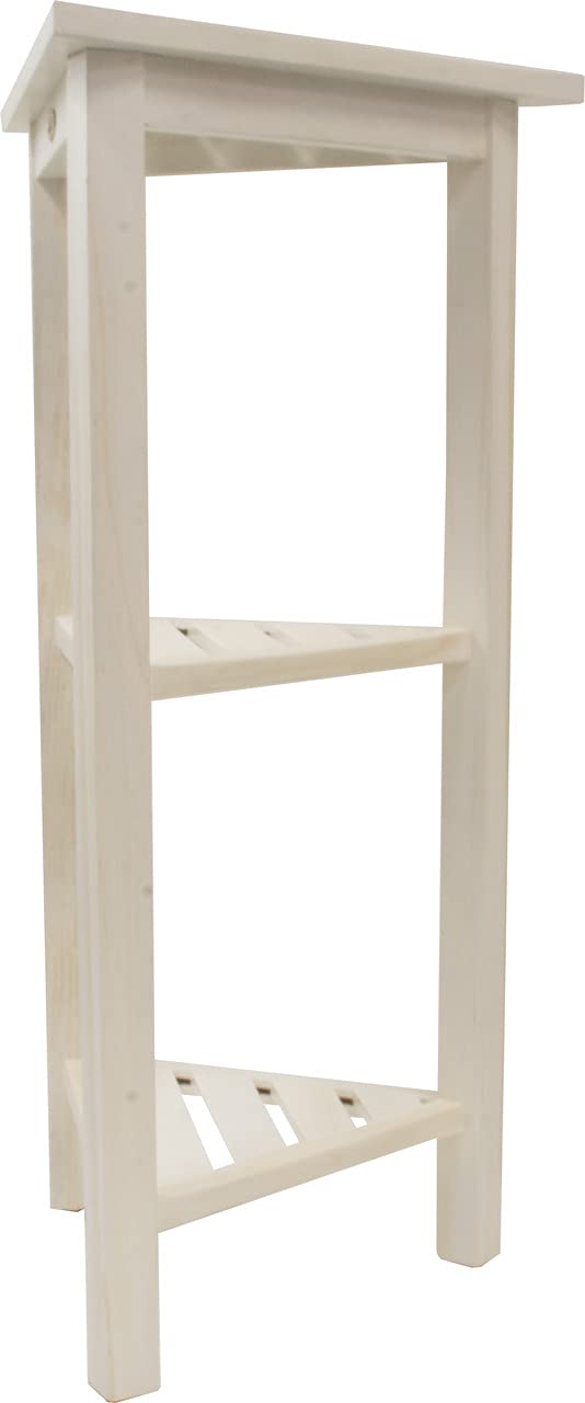 HomeRoots Teak FlexiCorner 32in Tall ShowerShelf ED1141 in a White Finish