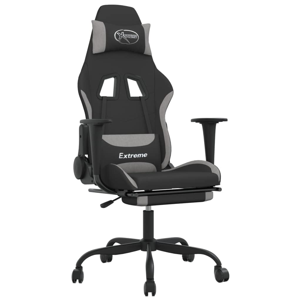 Vidaxl Gaming Chair - Adjustable Seat And Backrest With Footrest, Black & Light Gray Fabric | Modern Design | Foam Filling For Comfort | California Proposition 65 Warning