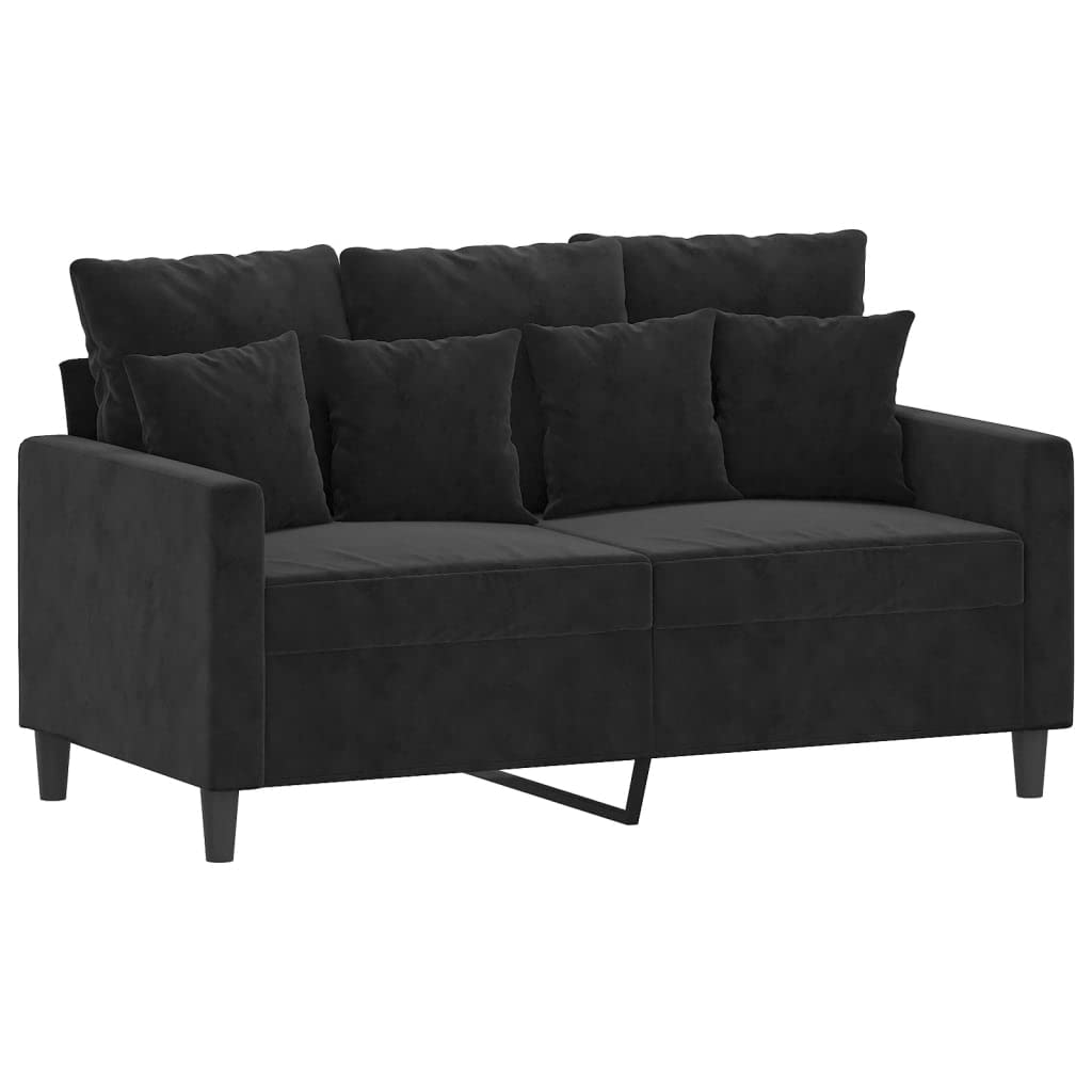 vidaXL Black Velvet Sofa Set with Cushions – Spacious 2-Seater and 3-Seater for Lounge, Living Room or Office