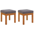vidaXL Solid Acacia Wood Patio Stools with Cushions - Set of 2 - Durable Outdoor Furniture - Grey Cushions Included - Easy Assem