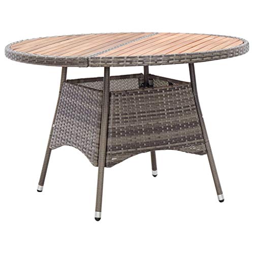 vidaXL Patio Table, Patio Table with Storage, Garden Table, Garden Furniture for Front Porch Deck Lawn Backyard, Solid Acacia Wood PE Rattan