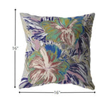 HomeRoots Green On Muted Purple 16â€ Lilac Green Hibiscus Suede Decorative Throw Pillow