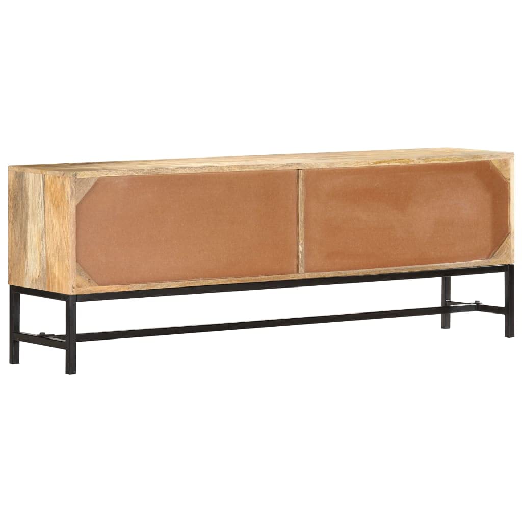 vidaXL Solid Wood Mango TV Cabinet - Industrial Style Entertainment Unit with Powder Coated Steel Legs, Ample Storage