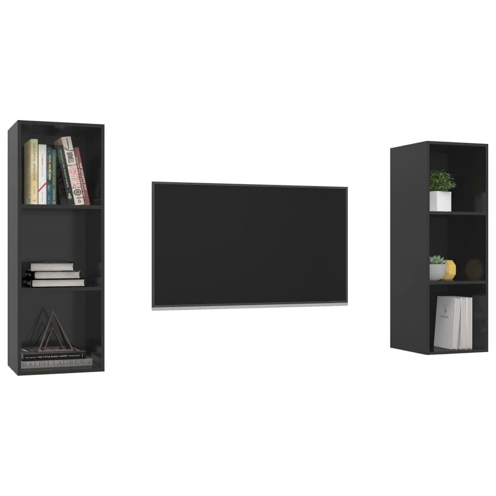 vidaXL Wall-Mounted TV Cabinets, Set of 2, High-Gloss Black, Engineered Wood, Flexible Design, Ample Storage Room, Easy Assembly Required