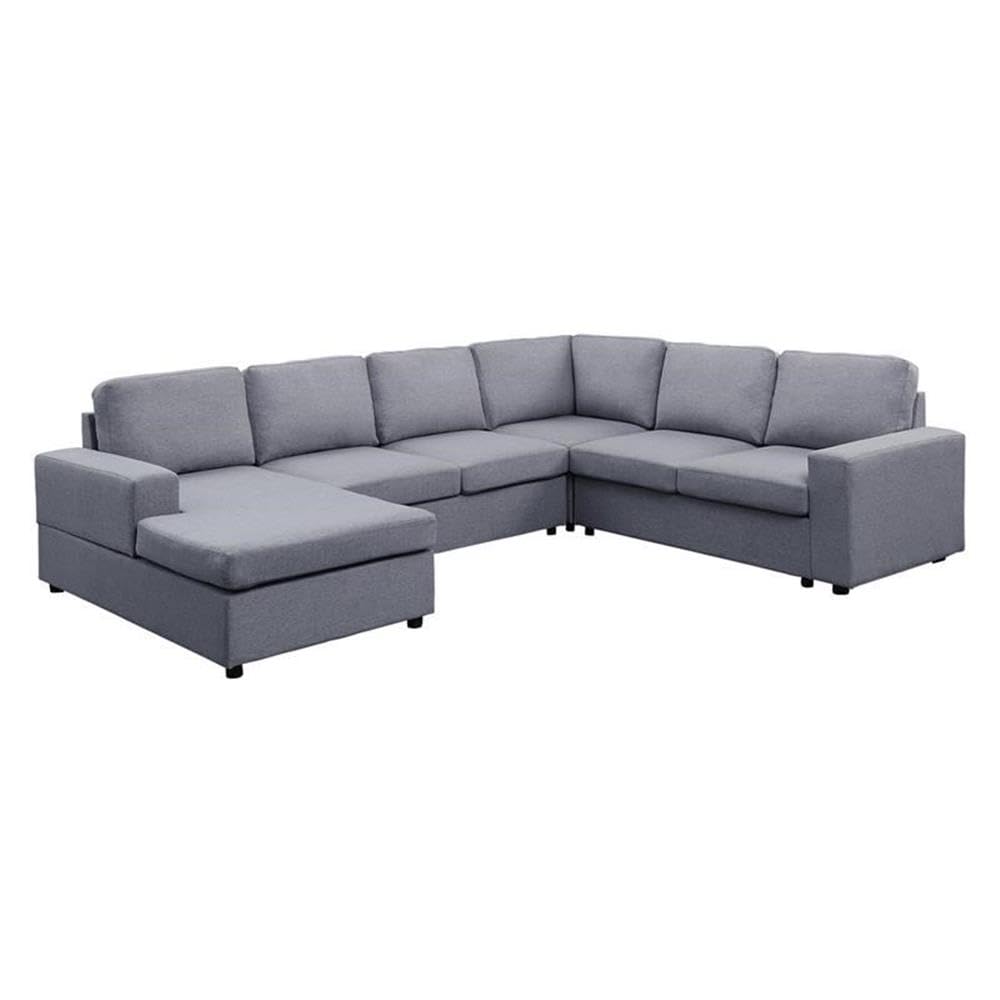 Lilola Home Dakota Light Gray Linen 6 Seat Reversible Modular Sectional Sofa Chaise