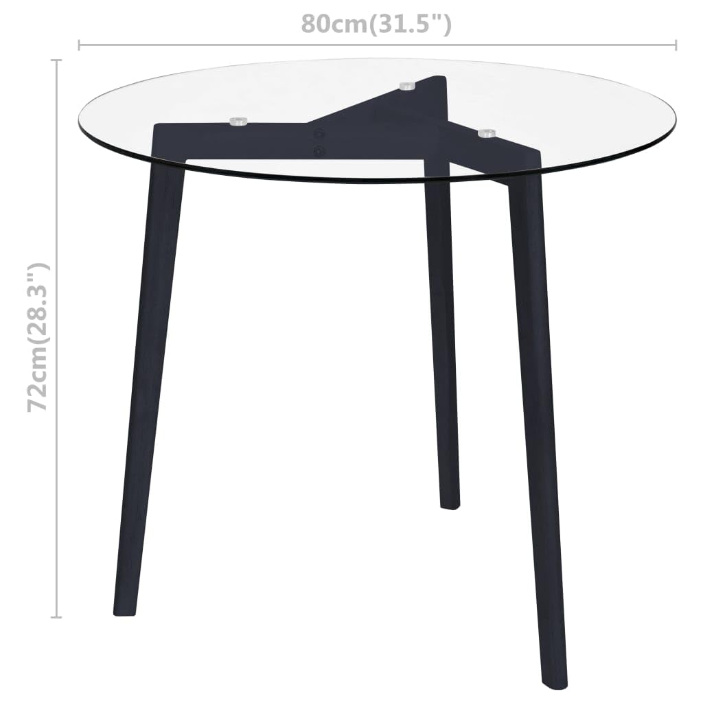 vidaXL Transparent Black Dining Table 31.5&quot; Diameter, Tempered Glass Top with Rough Grinding, Iron Legs, Modern Kitchen/Dining Room Furniture