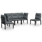 vidaXL 5 Piece Patio Lounge Set in Black Poly Rattan with Powder-coated Steel Frame and Dark Grey Cushions - Comfortable Outdoor Seating with Modular Design and Easy Assembly