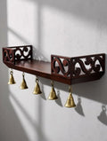 Libra Traders Decorative Wall Shelf with Brass Bells, Wooden Wall Mounted Display Rack with Carved Design