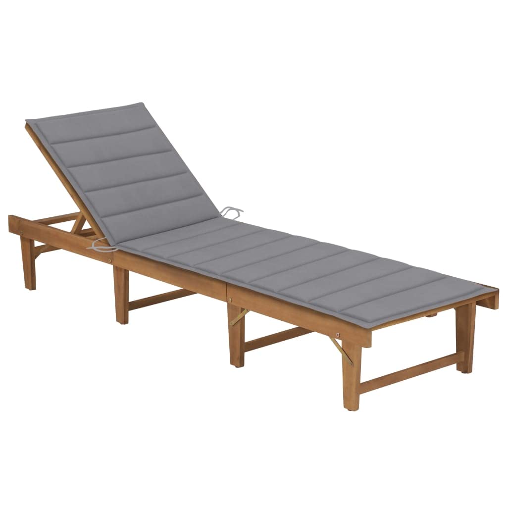 vidaXL Folding Sun Lounger with Adjustable Backrest & Cushion - Durable, Weather Resistant Acacia Wood Patio Lounger, Easy Assembly & Storage, Retro Style Outdoor Garden Furniture